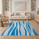 Abstract Area Blue and Teal Navy Blue Wavy Abstract Area Rug