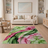 Multi-color and Patterns Fluid Green Pink Abstract Area Rug