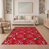 Festive Red Candy Cane Holly Pattern Area Rug