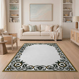 Gold and Silver Ornate Black Gold Persian Border Rug