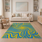 Swirling Blue Yellow Abstract Area Rug