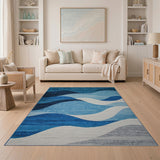 Cascading Blue Waves Geometric Area Rug