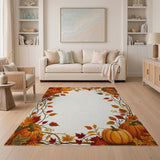 ODIKA Autumn Pumpkin & Maple Leaf Washable Non-Slip Low Pile Area Rug