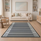 Textured Black White Striped Geometric Area Rug