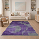 Purple Grey Abstract Wave Area Rug