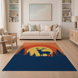Orange Sunset Deer Silhouette Area Rug