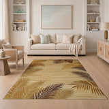 Palm Frond Striped Beige Area Rug