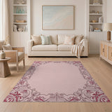 Ornate Blush Pink Floral Border Rug