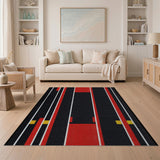 Red Bold Red Black Geometric Stripe Area Rug