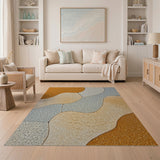 Wavy Orange Beige Grey Abstract Area Rug