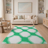Vibrant Green Octagon Grid Area Rug