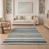 Distressed Vintage Black White Striped Woven Area Rug