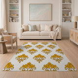 Gold Ornate Damask Floral Area Rug