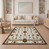 Ivory Red Floral Traditional Persian Area Rug
