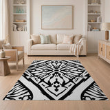 Bold Black White Geometric Diamond Area Rug