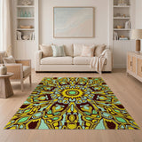 Gold Teal Tribal Mandala Area Rug