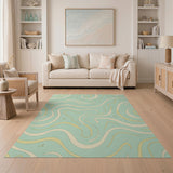 Teal Wavy Abstract Area Rug