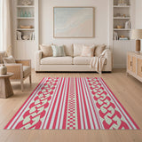 Vibrant Pink Striped Rug with Braided Motifs