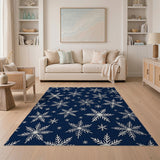 Blue and Teal Navy Snowflake Pattern Area Rug