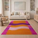 Vibrant Wavy Abstract Area Rug in Orange Pink Purple