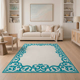 Elegant Teal Ornate Border Area Rug