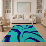 Abstract Area Teal Blue Abstract Wave Area Rug