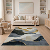 Abstract Gold Sun Wave Area Rug