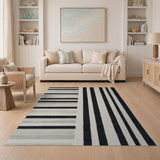 Black White Vertical Striped Geometric Rug