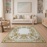 Gold and Silver Gold Ornate Floral Border Area Rug