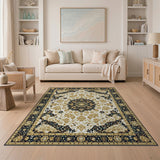 Navy Ivory Gold Medallion Persian Area Rug