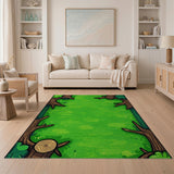 Cartoon Forest Glade Green Kids Area Rug