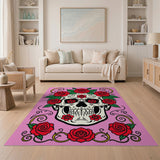 Pink Sugar Skull with Red Roses Area Rug