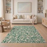 Elegant Green Vine Leaf Floral Area Rug