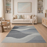 ODIKA Washable Modern Abstract Wavy Area Rug - Low Pile Non-Slip Pet Friendly Rug