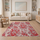 Elegant Red Floral Damask Red Area Rug