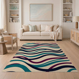 Teal Navy Maroon Wavy Abstract Area Rug