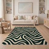 Wavy Black Zebra Stripe Area Rug