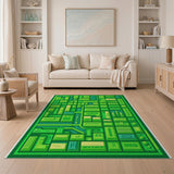 Green Pixelated Cityscape Geometric Rug