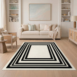 Black White Concentric Frame Geometric Area Rug