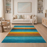 Vibrant Teal Orange Striped Fringe Area Rug
