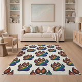 Multi-color and Patterns Rainbow Paw Print Washable Area Rug