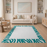 Teal Zebra Stripe Border Area Rug
