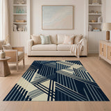 Geometric Modern Blue and Teal Navy Geometric Abstract Area Rug