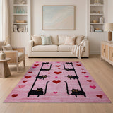 Playful Black Cats Climbing Pink Heart Rug