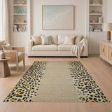 Leopard Print Area Rug with Beige Center Stripe
