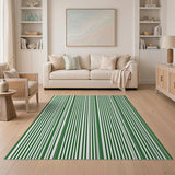 Crisp Green White Vertical Stripe Rug