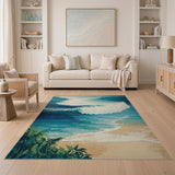 Crashing Ocean Waves Blue Teal Coastal Rug