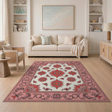 Ornate Red Sunburst Floral Area Rug