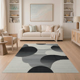 Black and White Abstract Overlapping Circles Black White Area Rug