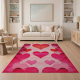 Pink Pixelated Hearts Geometric Area Rug